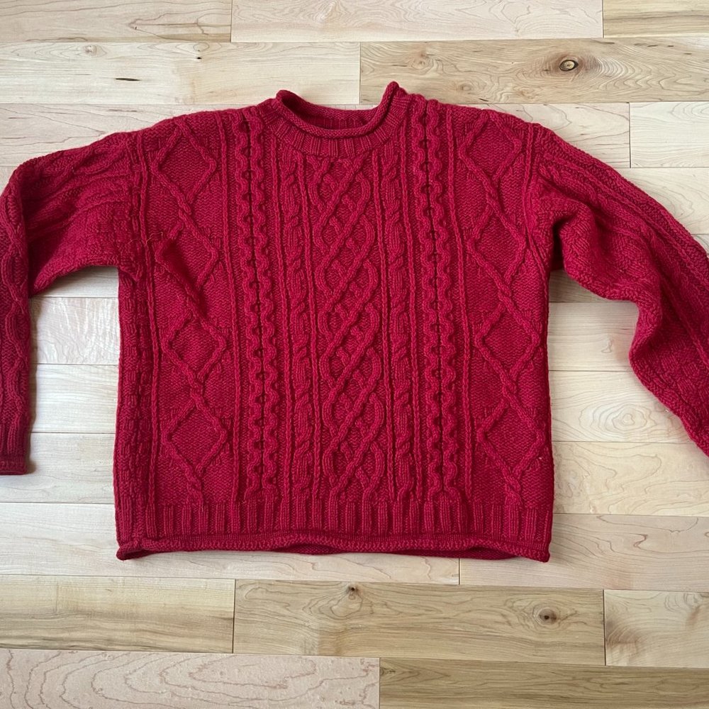 100% Wool EUC Irish Sweater by Inis Crafts in Red Size Large